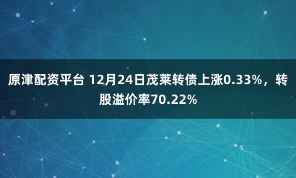原津配资平台 12月24日茂莱转债上涨0.33%，转股溢价率70.22%