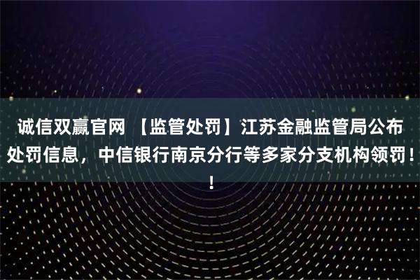 诚信双赢官网 【监管处罚】江苏金融监管局公布处罚信息，中信银行南京分行等多家分支机构领罚！